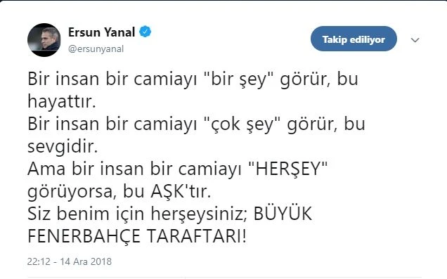 Ersun Yanal'dan taraftara mesaj